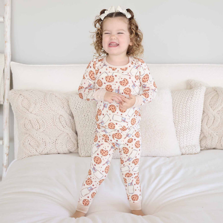 bamboo viscose two piece pajama set for kids with milk and cookies 