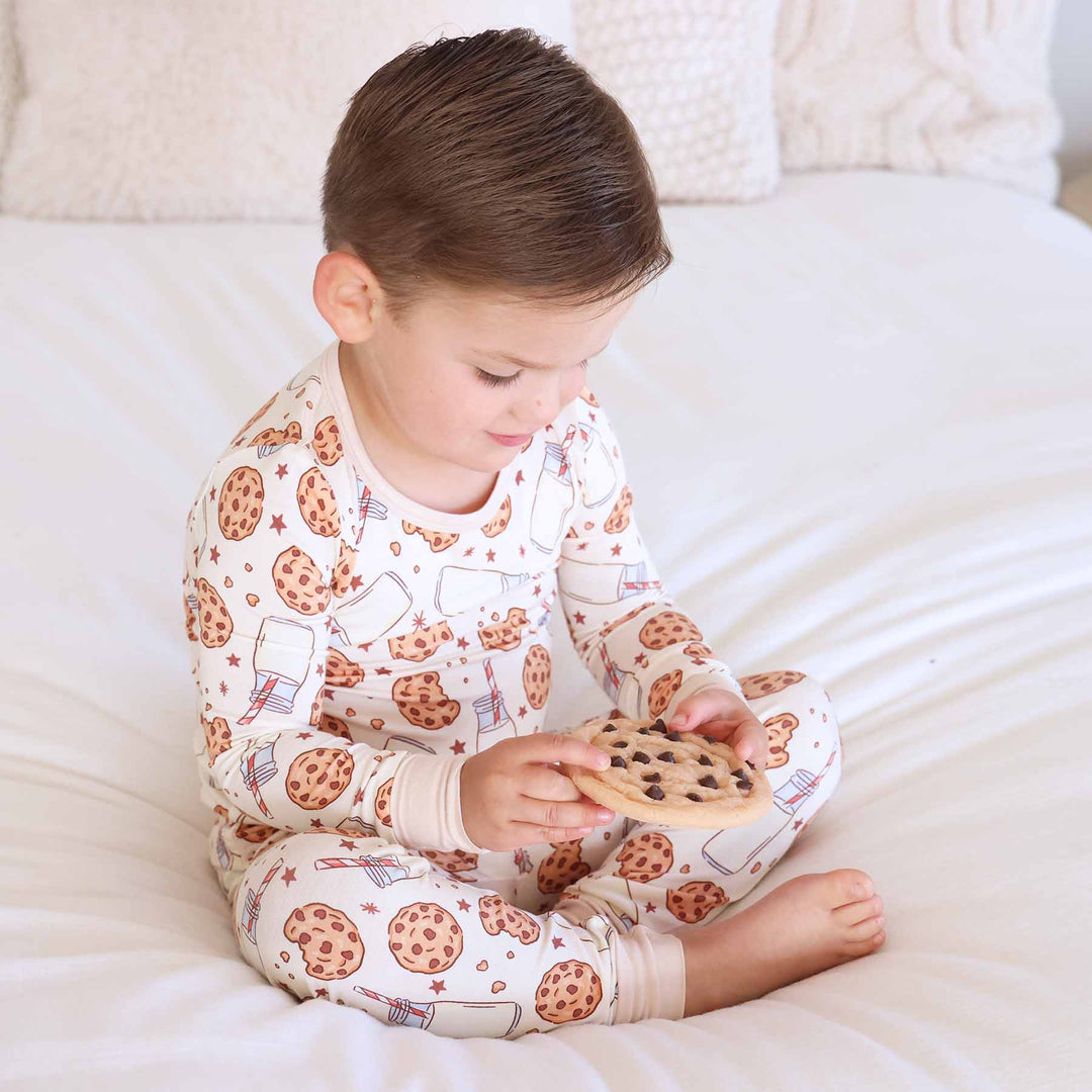 gender neutral milk and cookie themed pajama set for kids 