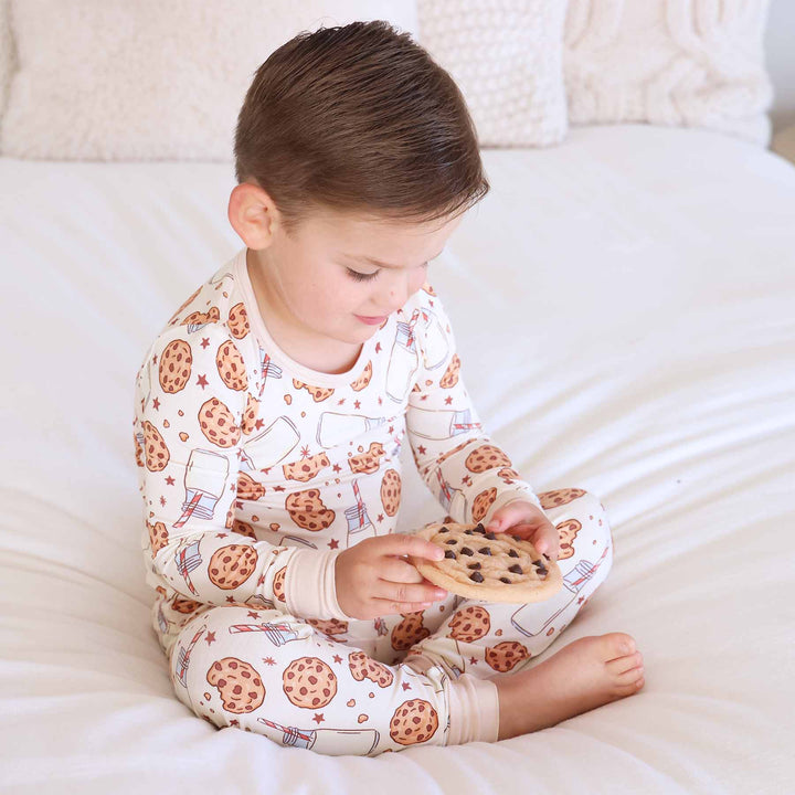 gender neutral milk and cookie themed pajama set for kids 