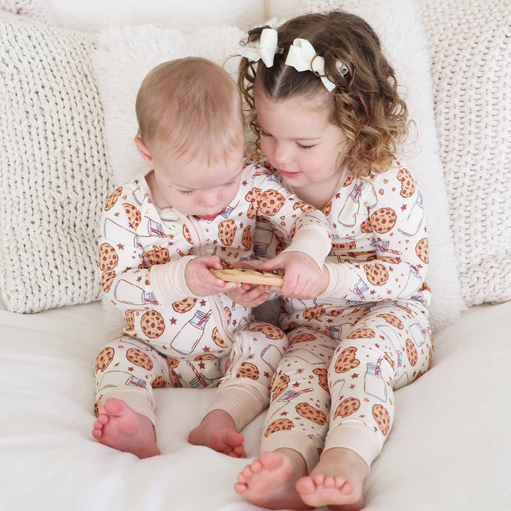 milk and cookie sibling matching pajamas 