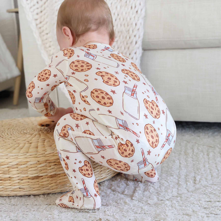 gender neutral cookies, milk and star bamboo zipper footie 