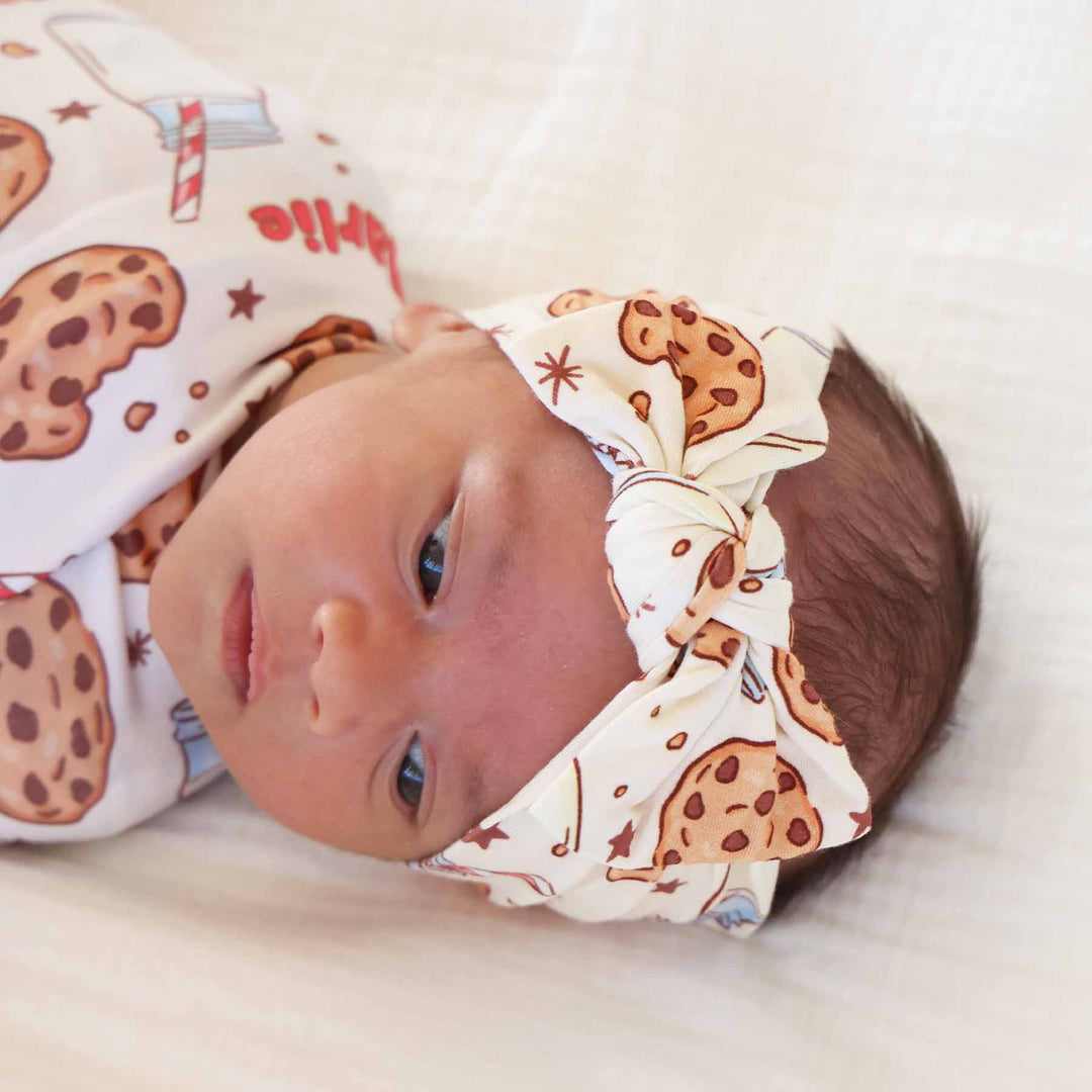 milk and cookie themed headwrap for girls 