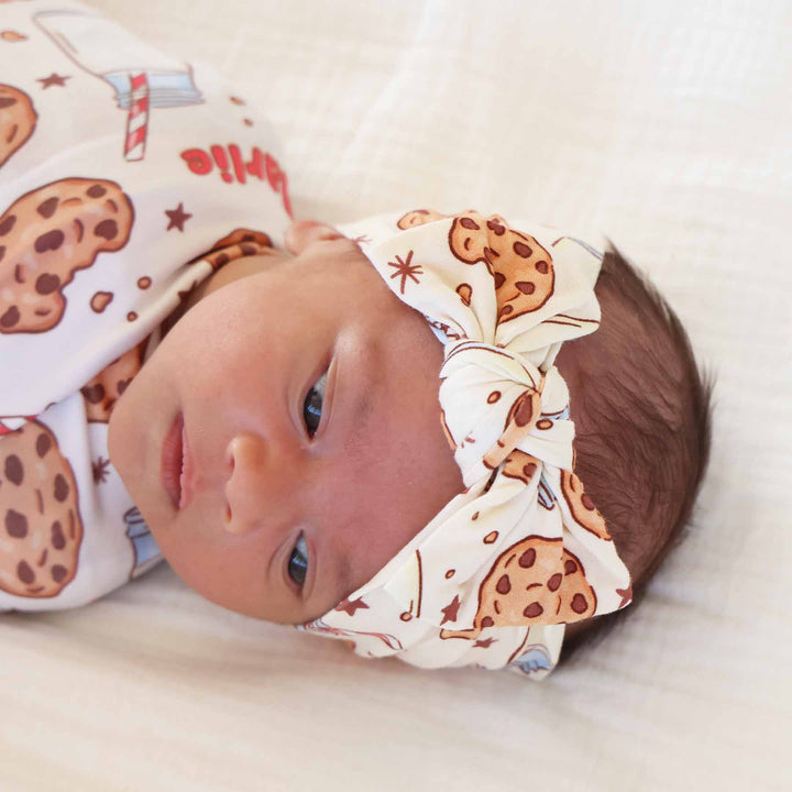 milk and cookie themed headwrap for girls 
