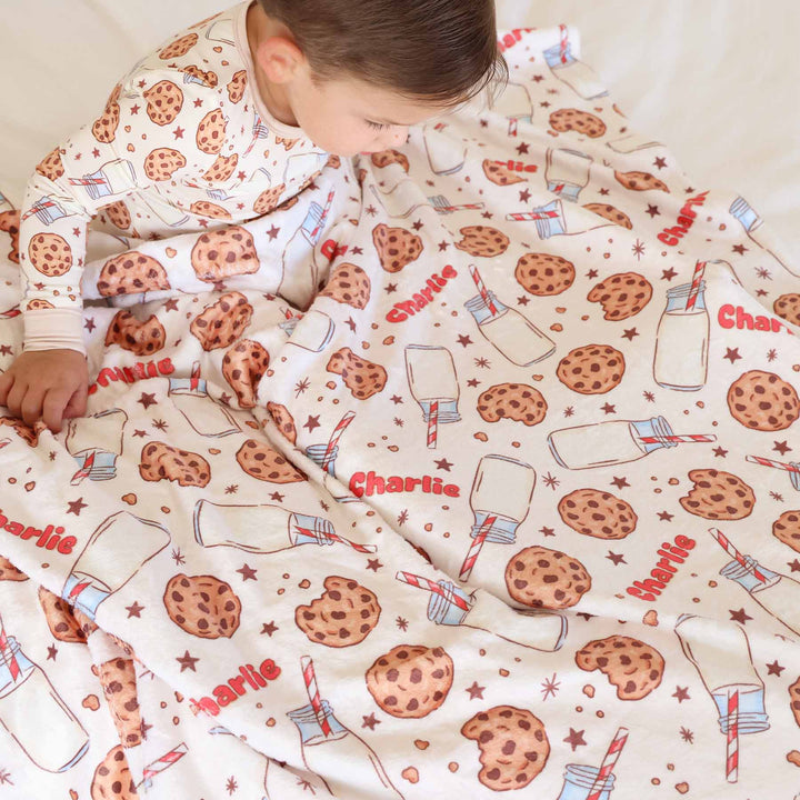 gender neutral personalized milk and cookies blanket for kids 