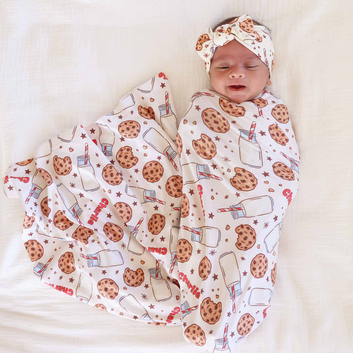 milk and cookies personalized swaddle blanket for babies
