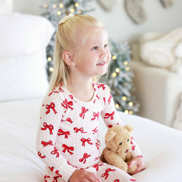 bamboo waffle two piece pajama set for girls coquette christmas 