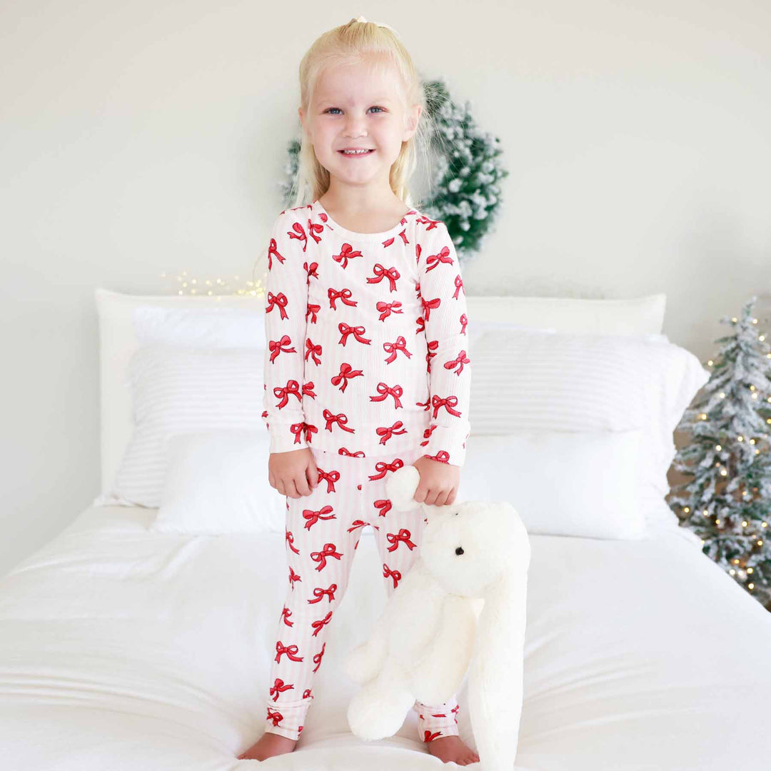sibling matching pajamas coquette christmas