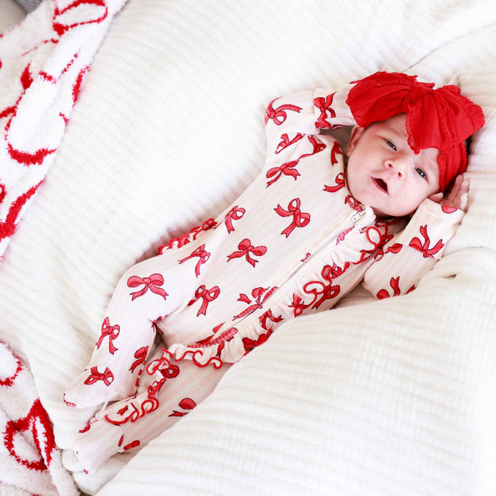 caden lane bamboo waffle ruffle zipper footie for girls coquette christmas 