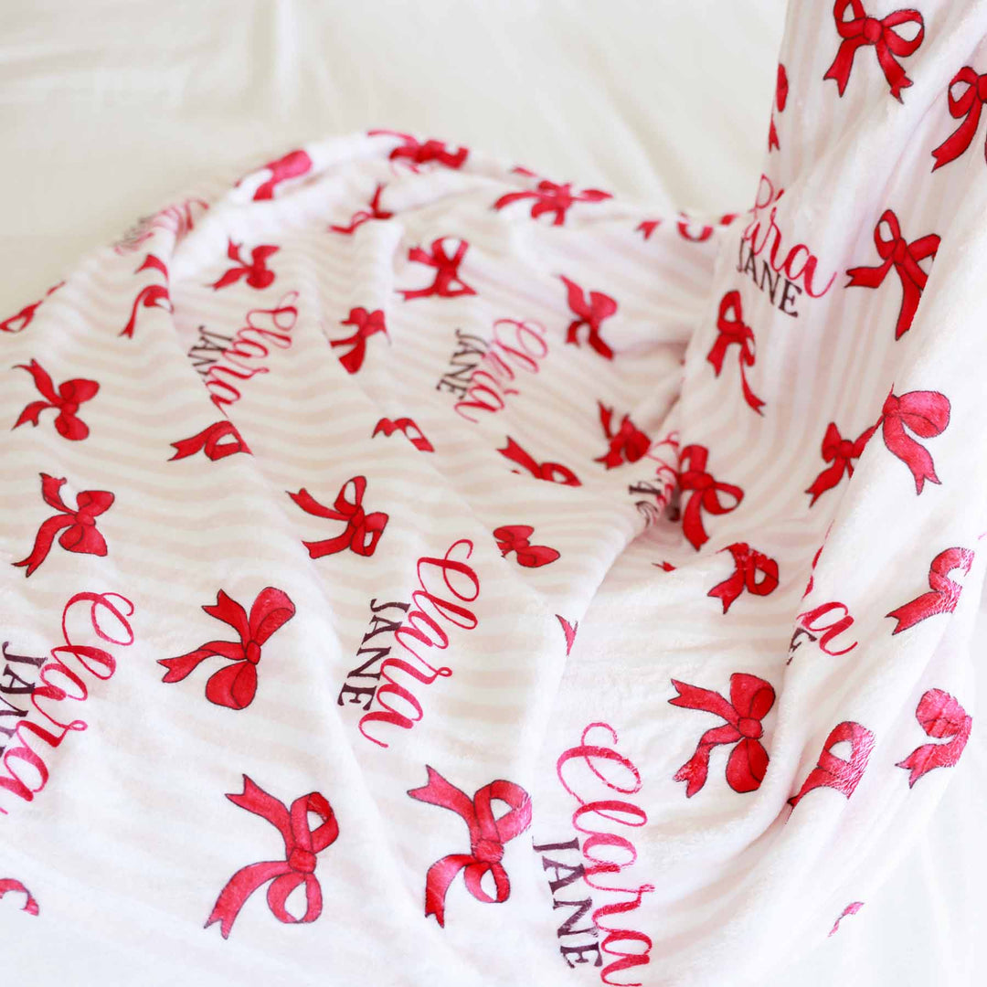 girly christmas bow personalized name blanket for girls 