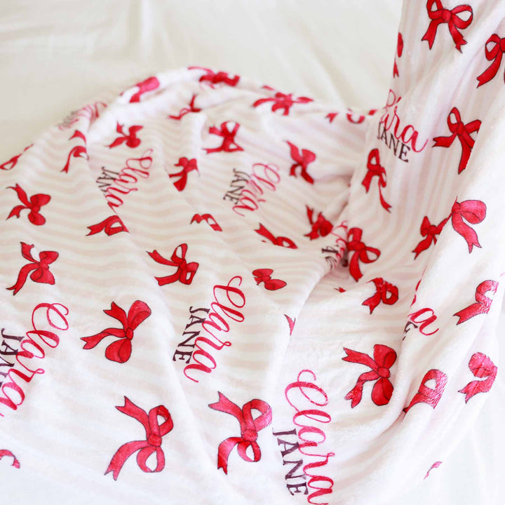 girly christmas bow personalized name blanket for girls 