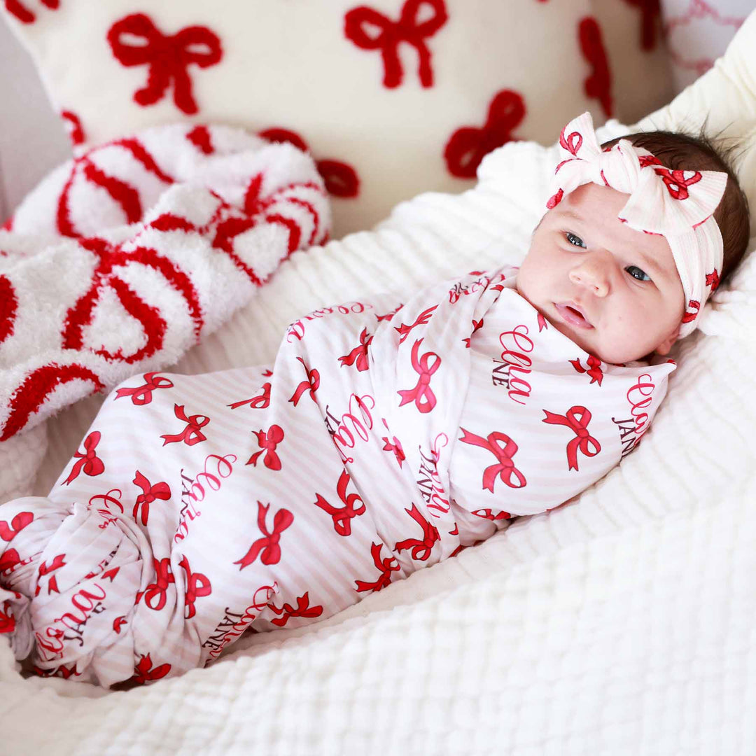 coquette christmas personalized swaddle blanket for girls 