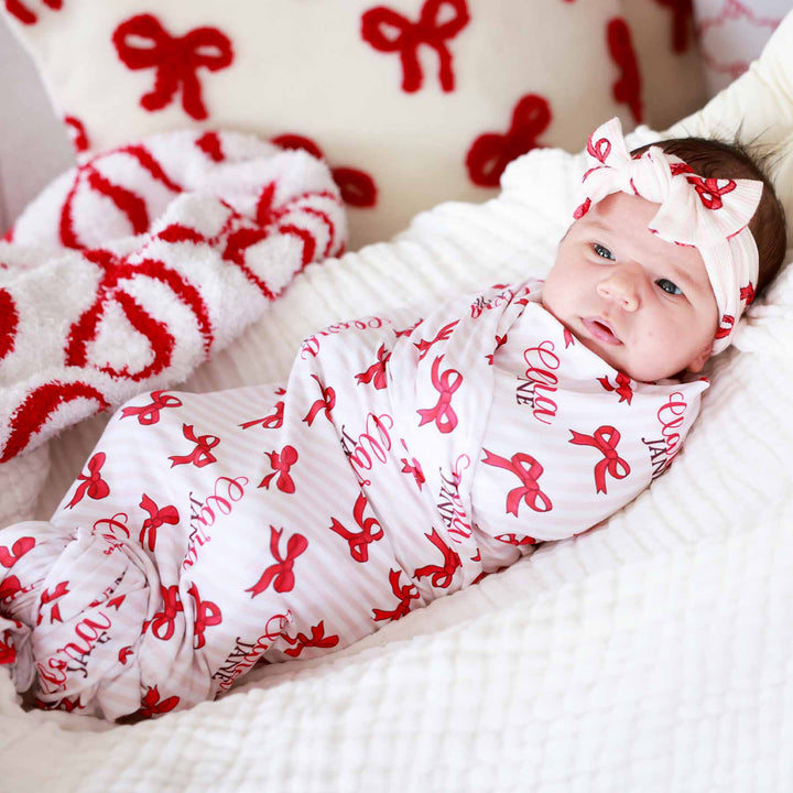 coquette christmas personalized swaddle blanket for girls 