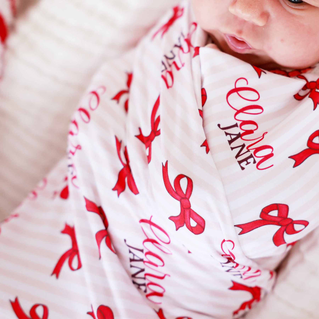 personalized swaddle blanket for girls christmas bows
