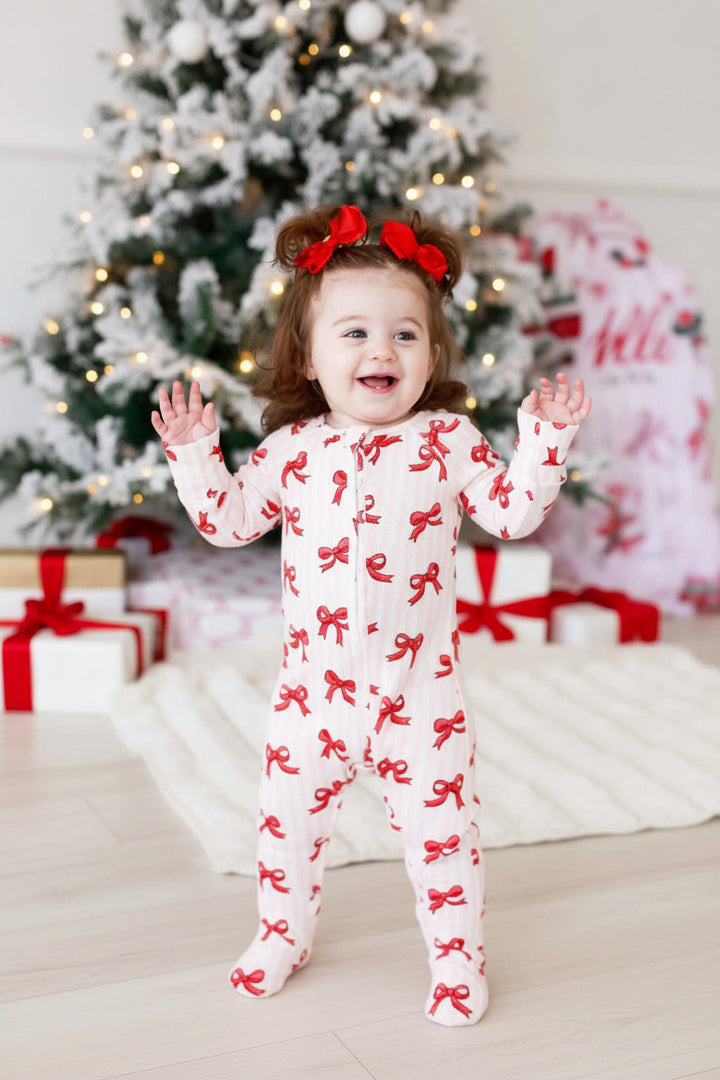 girly christmas sibling matching pajama romper
