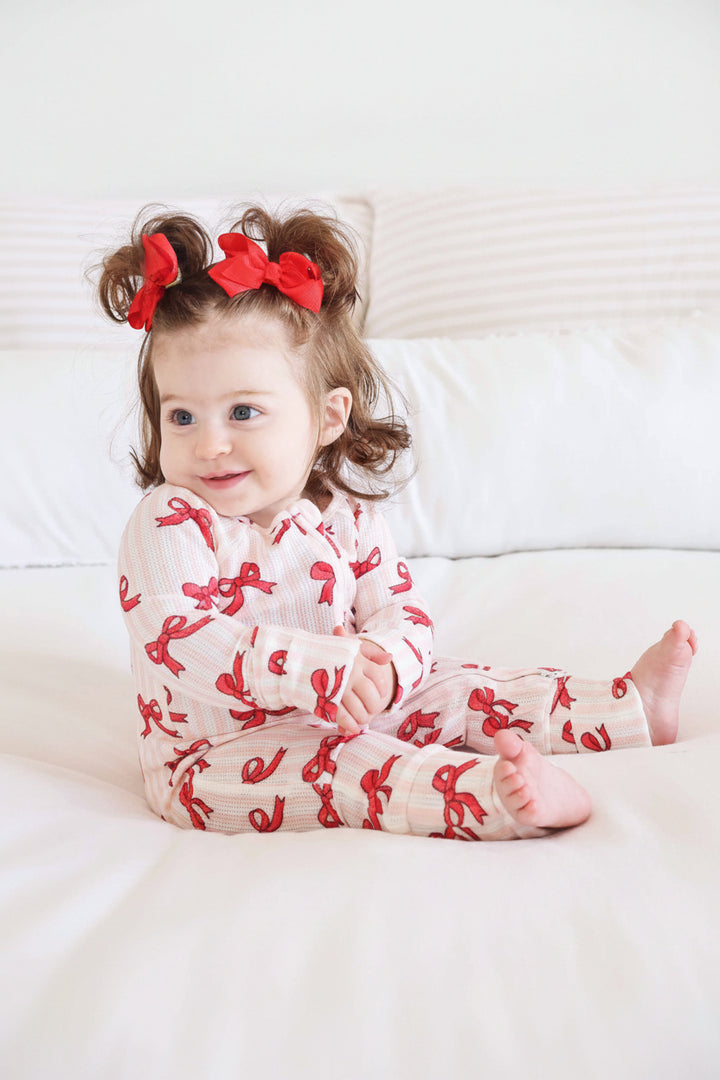 bamboo waffle baby zip romper pajama coquette christmas 