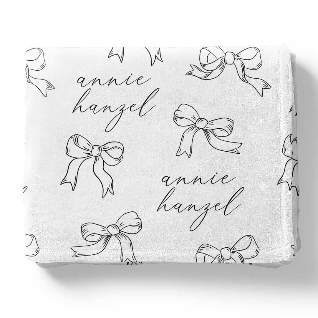 kids personalized blanket black and white bows