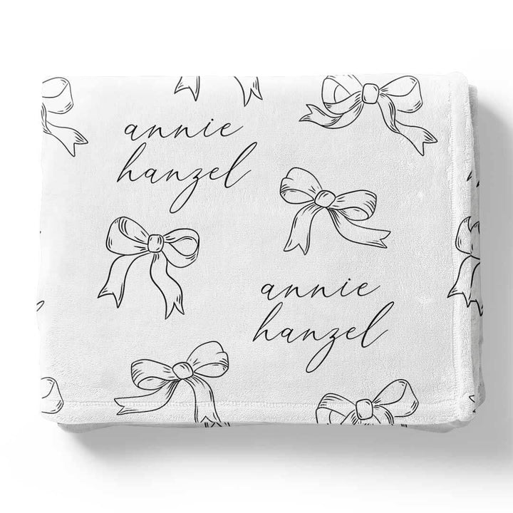 kids personalized blanket black and white bows