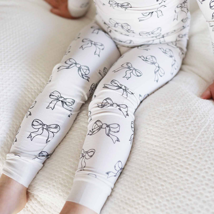 coquette neutral bow two piece pajama set for kids