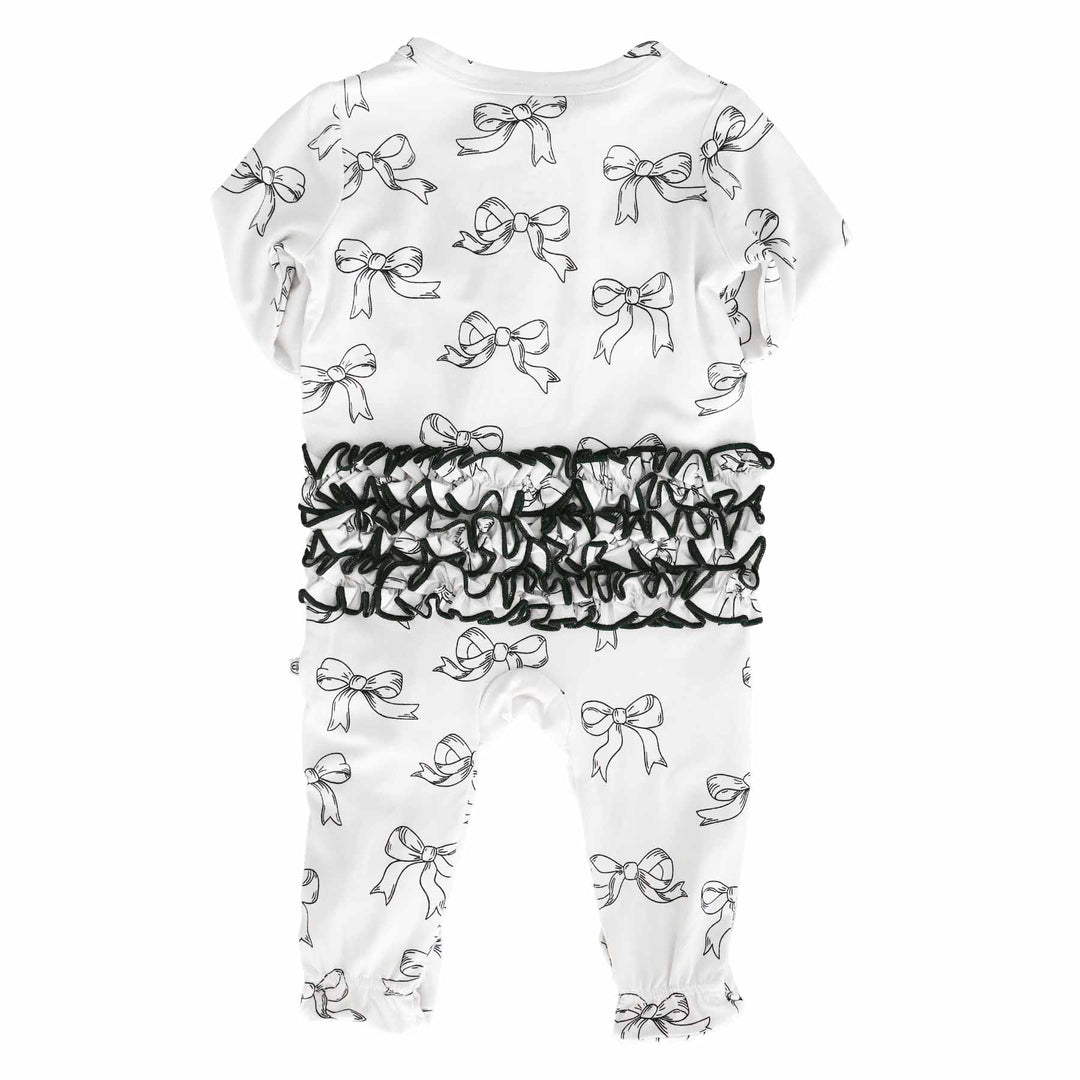 black and white ruffle bow footie for babies champagne and chanel