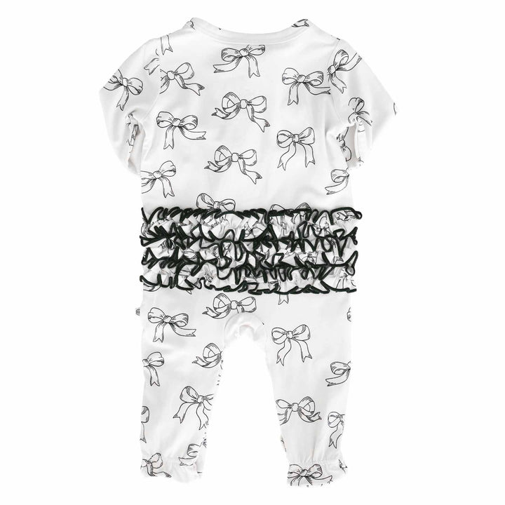 black and white ruffle bow footie for babies champagne and chanel