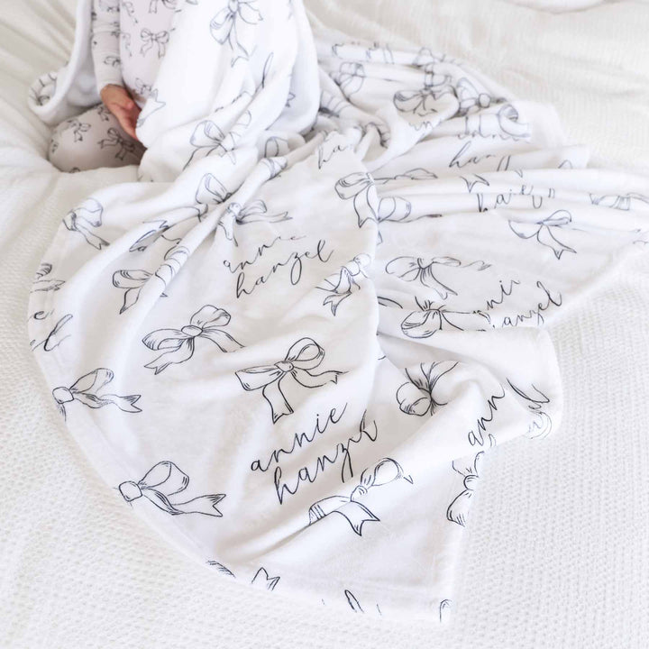 neutral bow personalized kids blanket