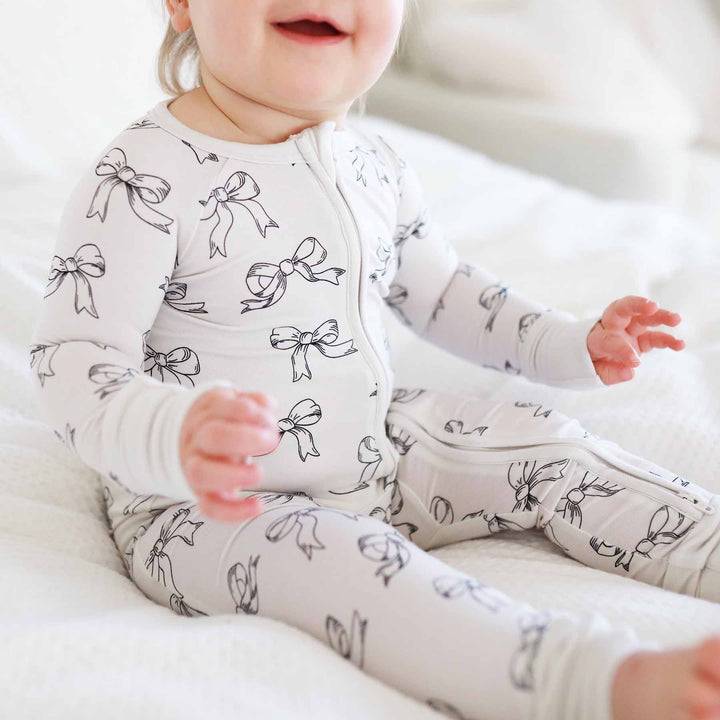 black and white bow romper pajama for babies