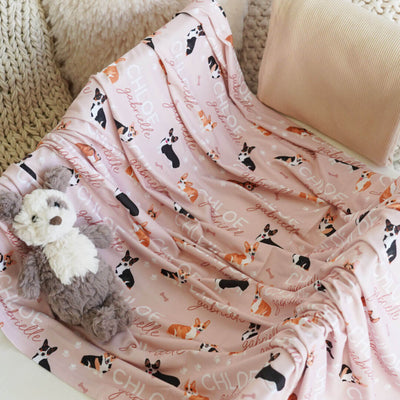personalized baby name swaddle blanket corgi