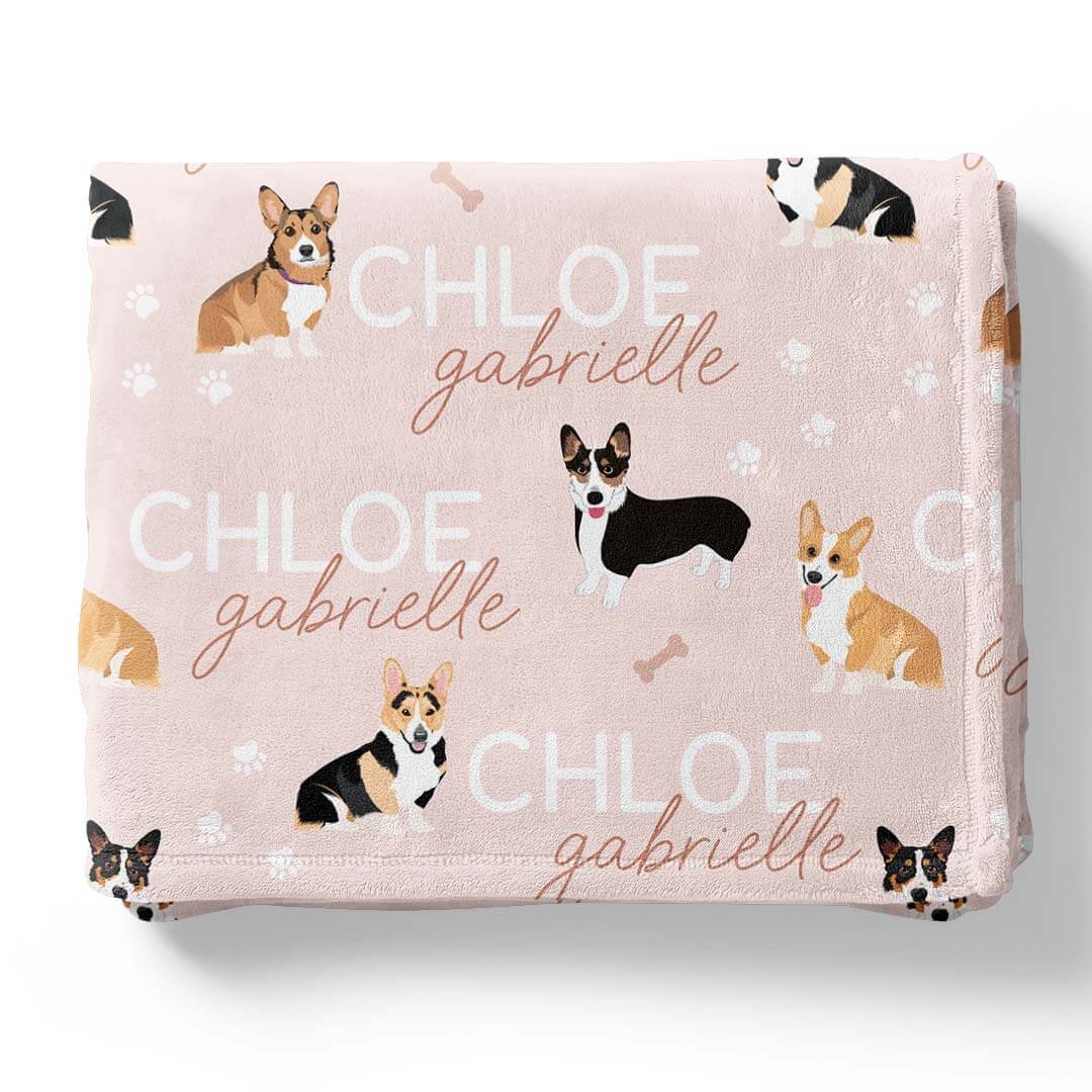 personalized kids blanket with corgis pink