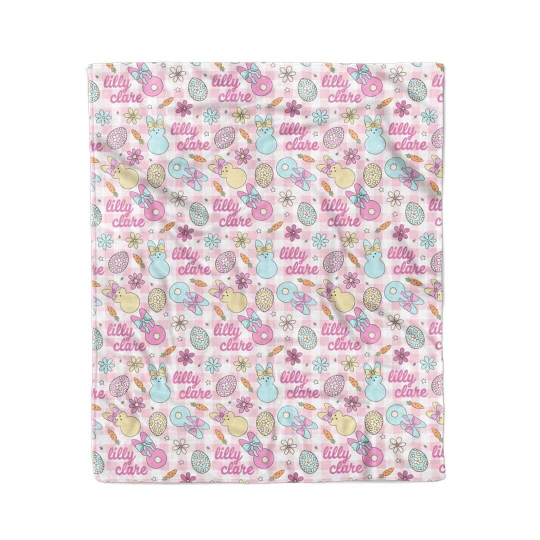 pink easter personalized kids blanket 