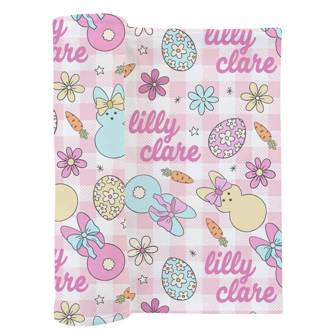 cottontail cuties pink personalized baby swaddle blanket easter