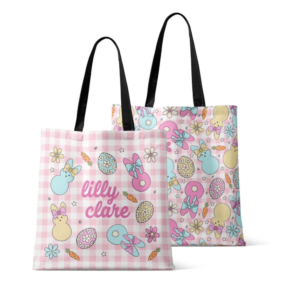 pink easter personalized tote bag for kids 