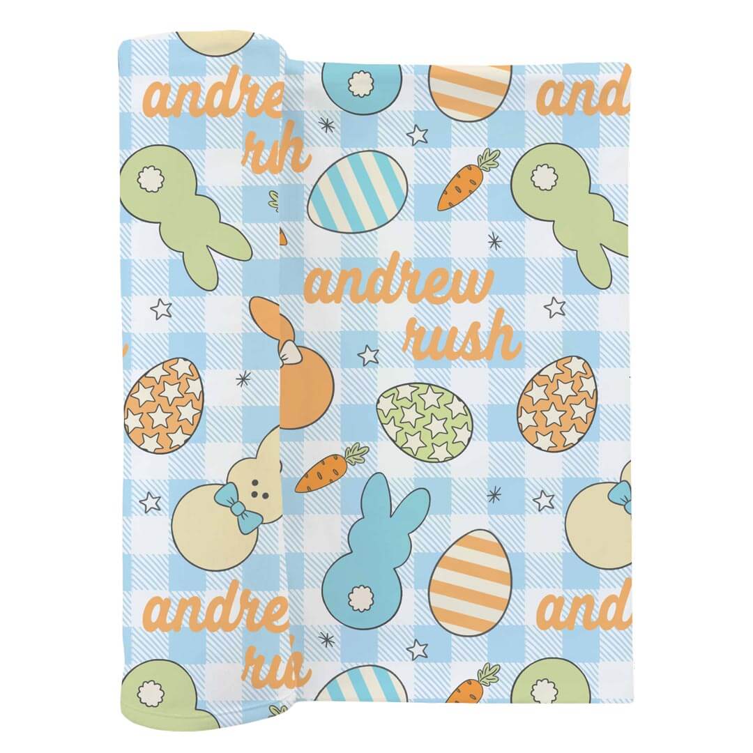 boy personalized swaddle blanket easter