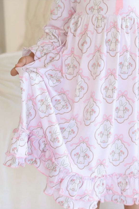 pink and white frilly bunny nightgown for easter 