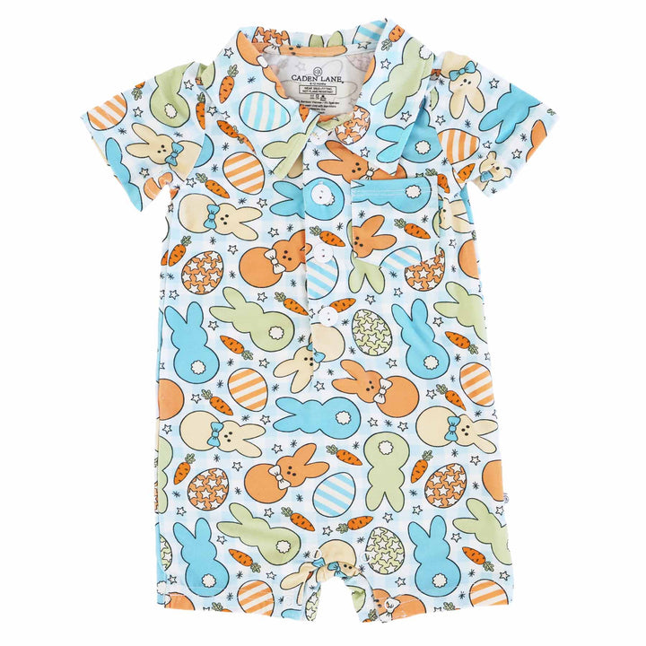 cottontail cuties blue short sleeve romper for baby boys