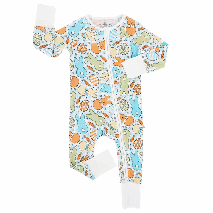 convertible zip romper for baby boys blue easter 