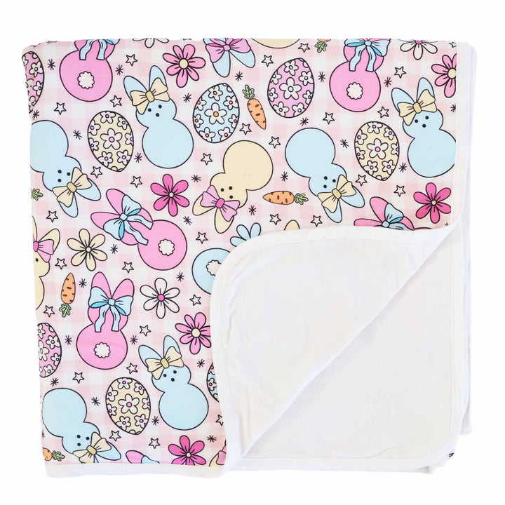 pink cottontail cuties double sided bamboo blanket for kids 