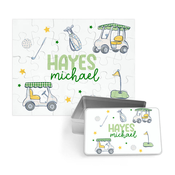 green golf personalized puzzle for kids with tin
