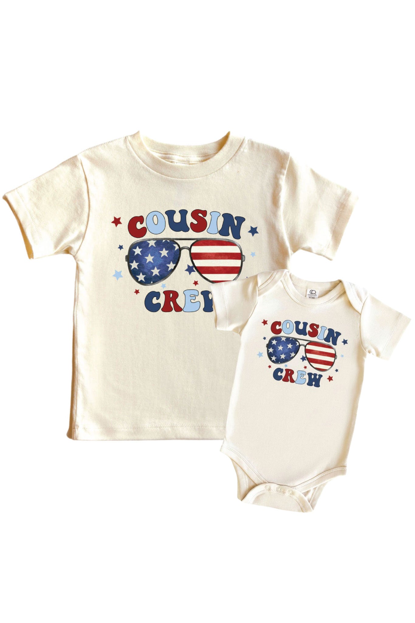 American Cousin Crew Graphic Bodysuit & Kids Tee | Natural