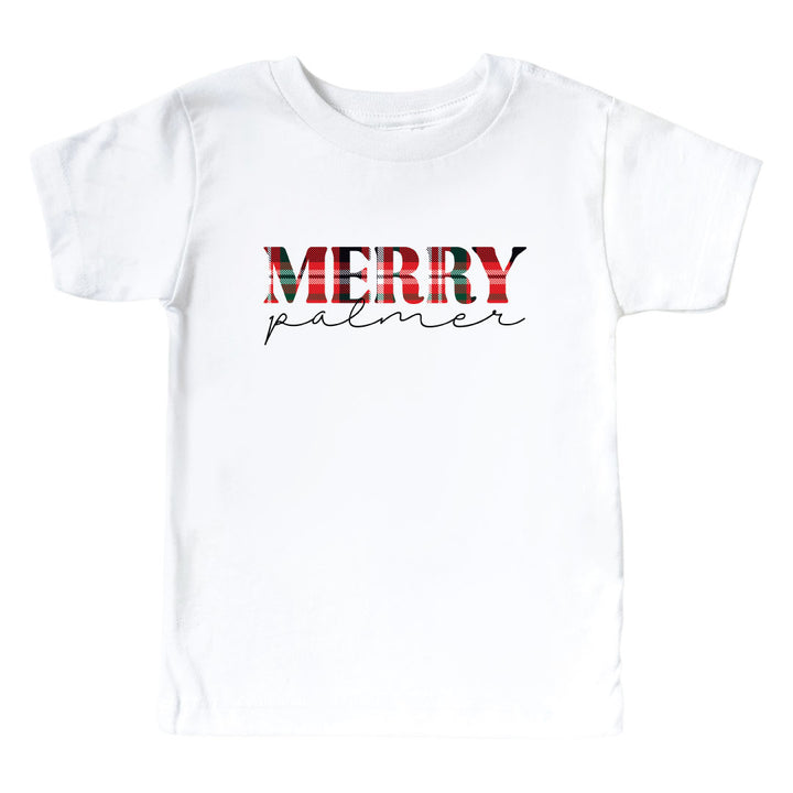 merry personalized kids graphic tee for christmas 