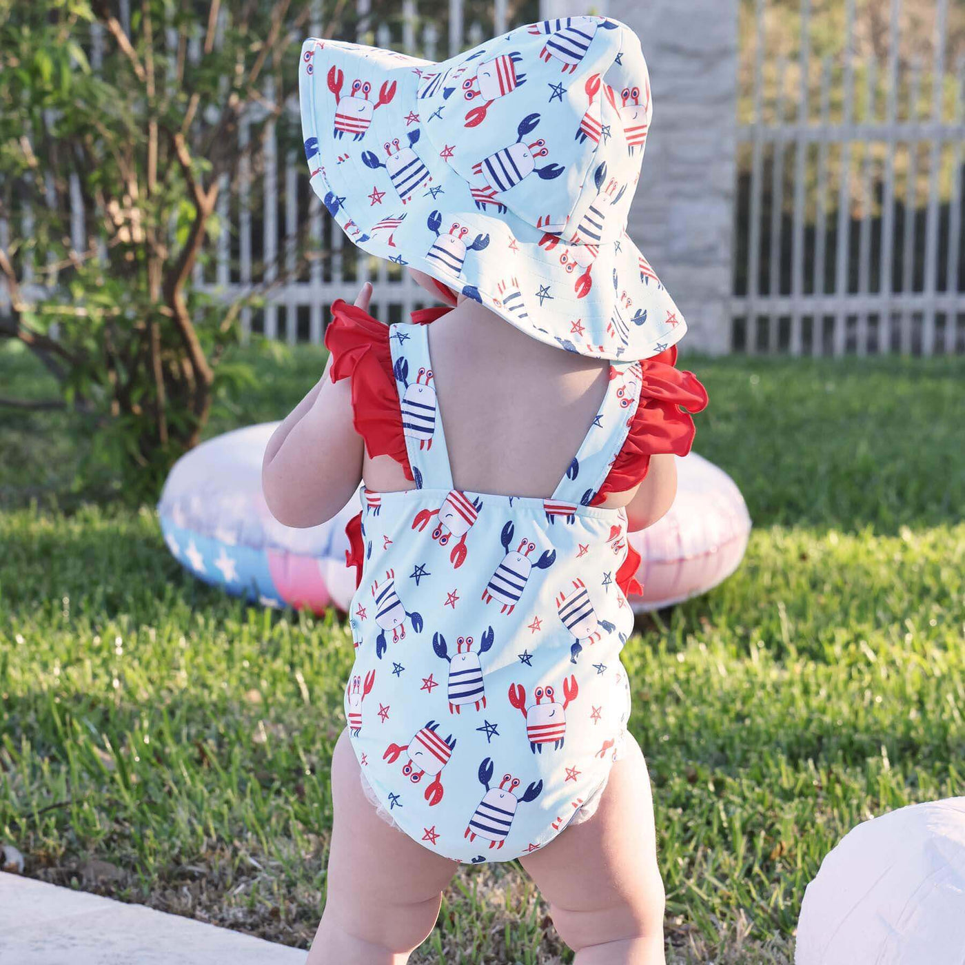 double ruffle one piece for girls crabby cutie 