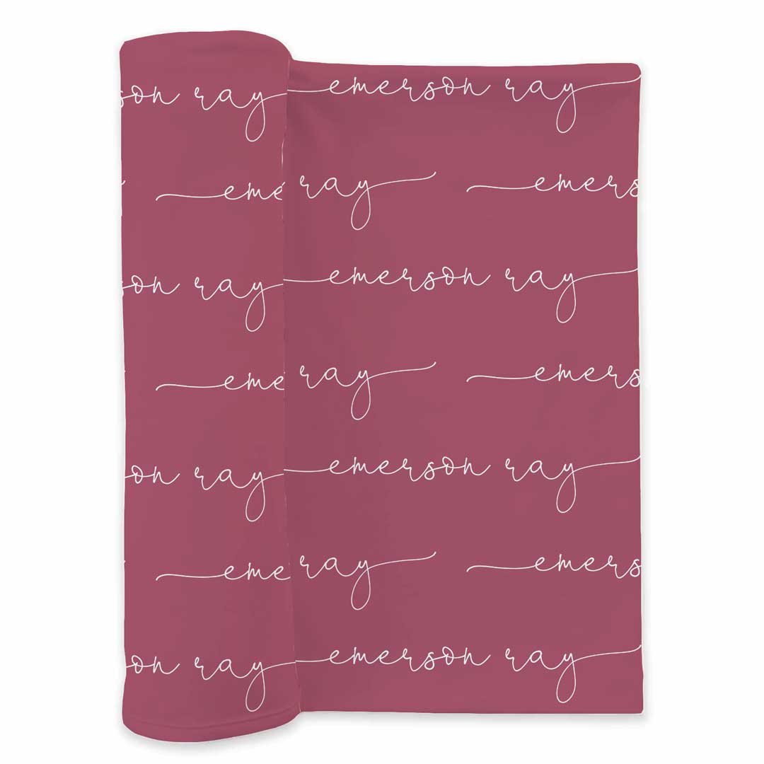 cranberry personalized swaddle for babies script font