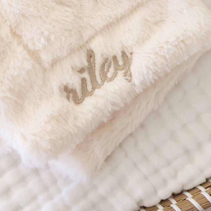 white script font embroidered bunny for babies 