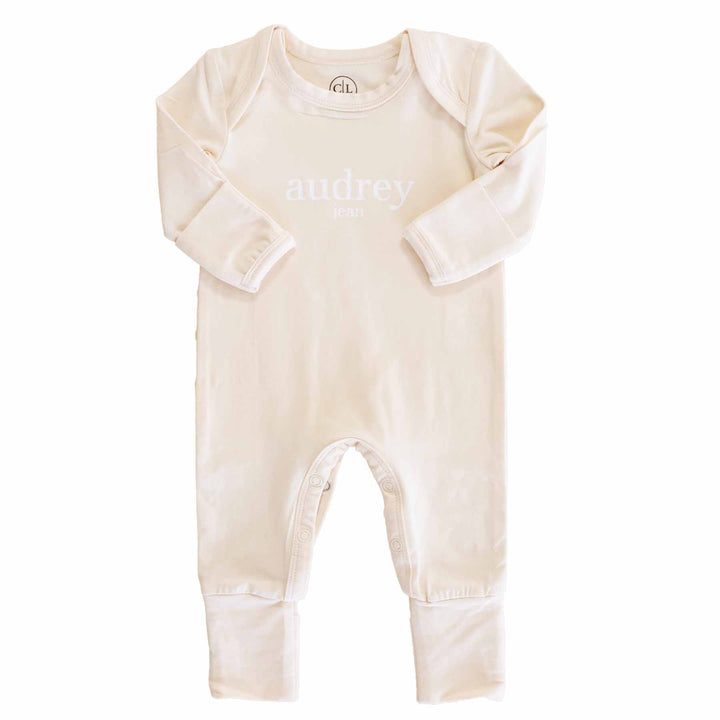 Personalized Full Length Snap Romper | Soft Cream