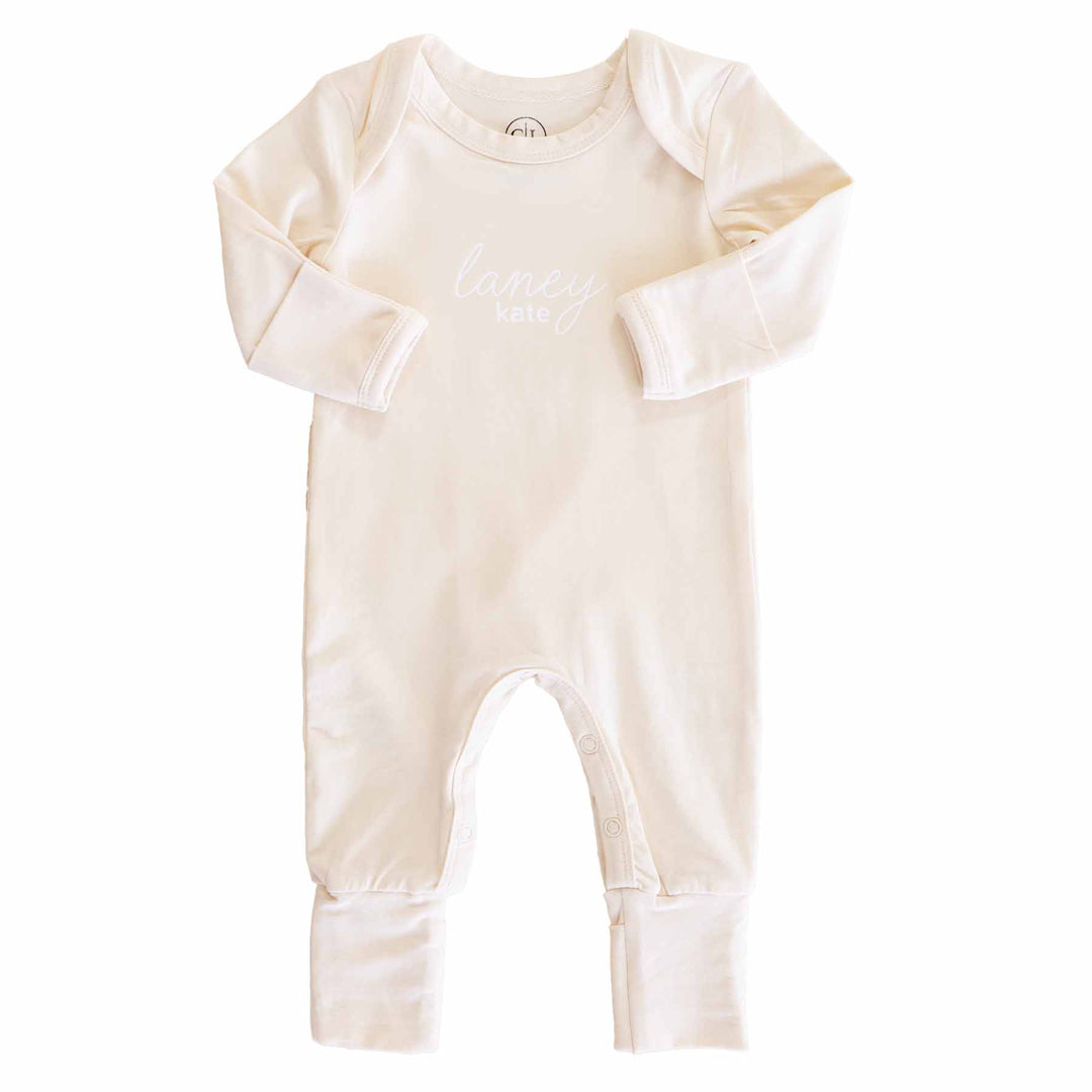 Personalized Full Length Snap Romper | Soft Cream