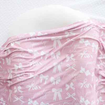 cream bow personalized swaddle blanket 