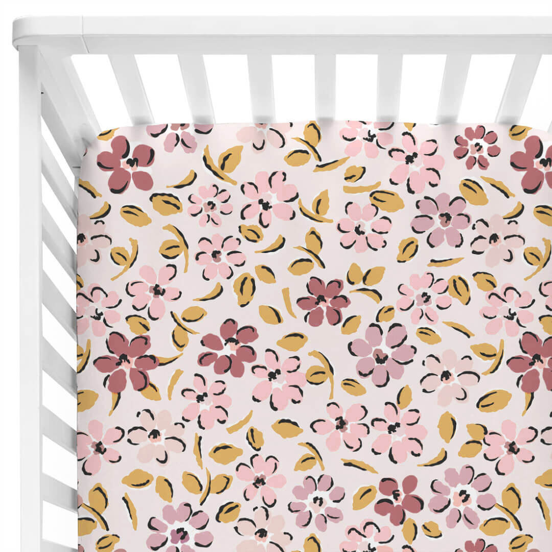 mauvelous meadow crib sheet