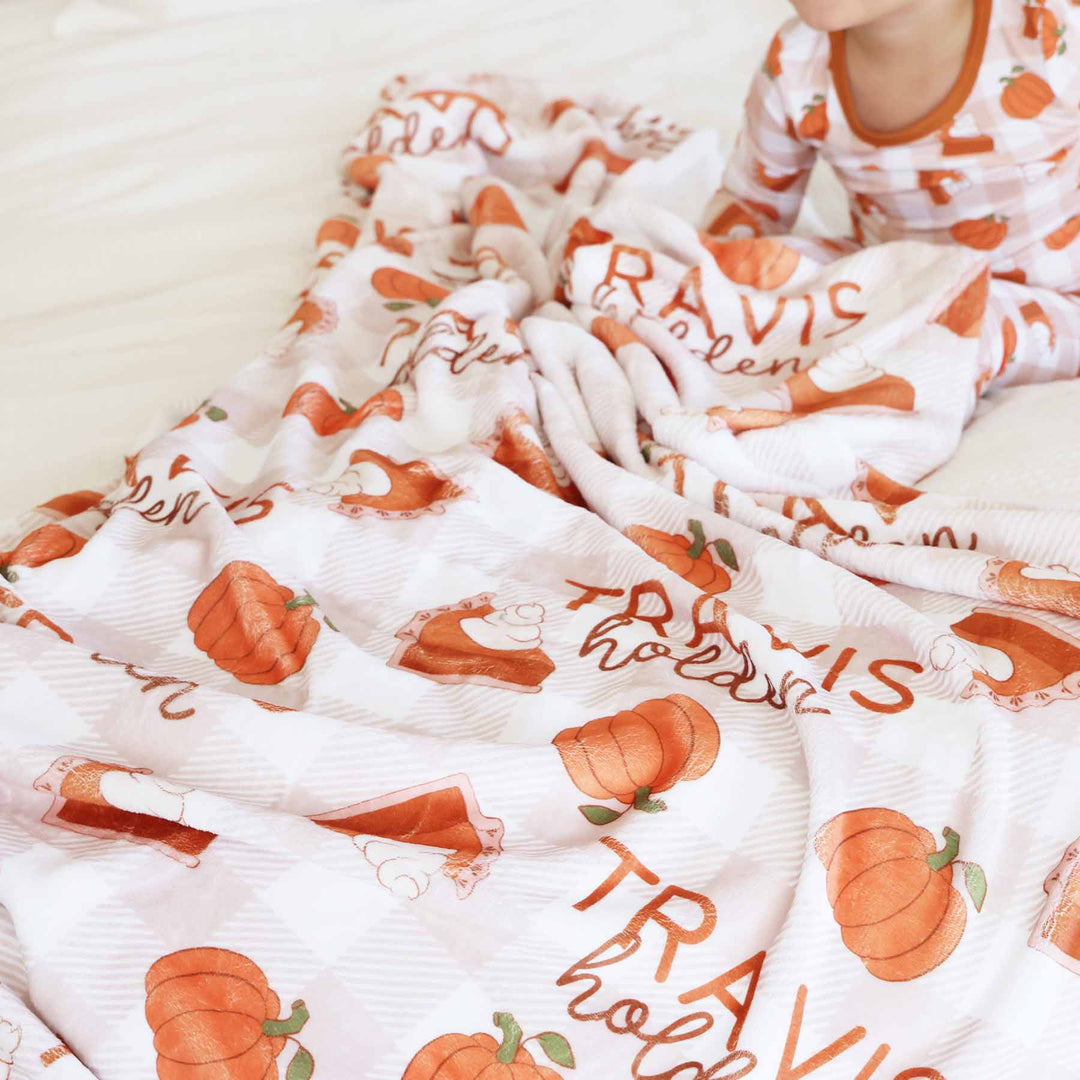 pie and pumpkin personalized blanket for kids