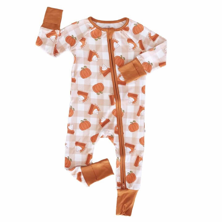 pie and pumpkin pajama romper for toddlers