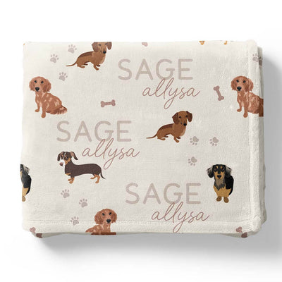 personalized kids blanket neutral with dachsunds 