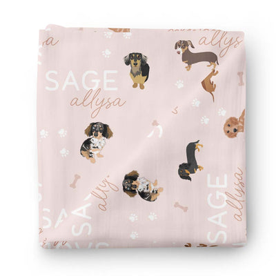 pink personalized dachsund swaddle blanket 